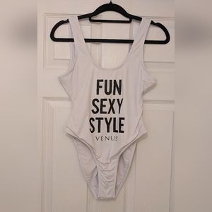 VENUS White & Black One Piece Logo Swim Suit Size 6